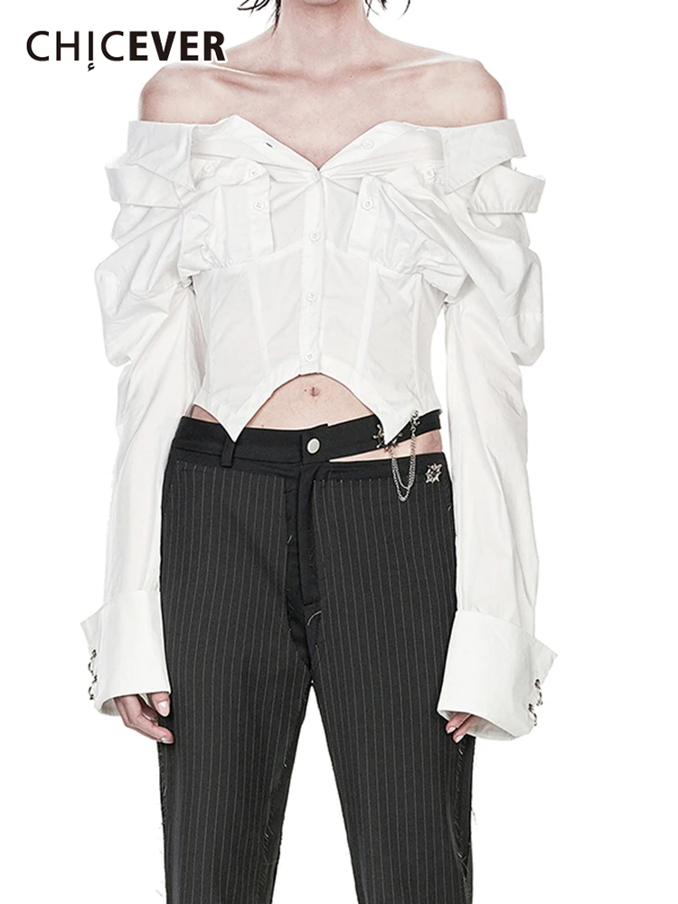 CHICEVER Casual Slim Shirt For Women Lapel Long Sleeve Patchwork Fold Pleated Off Shoulder Single Breasted Blouses Female Style
CHICEVER Casual Slim Shirt For Women Lapel Long Sleeve Patchwork Fold Pleated Off Shoulder Single Breasted Blouses Female Style