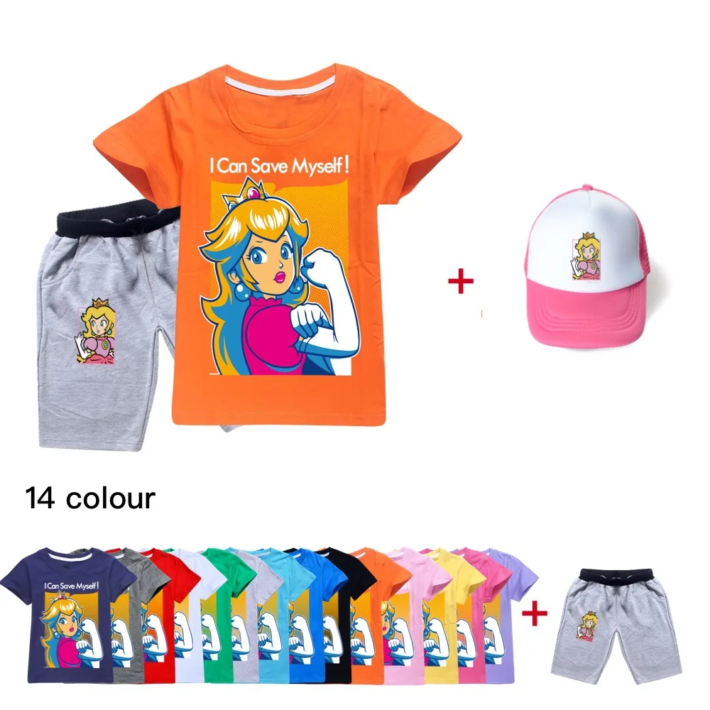 2023 Newest Children T-shirts Sets Cartoon princess peach Clothes Teenage Girls Cotton Shirts Casual Summer Tees Suits 2-16Y 
2023 Newest Children T-shirts Sets Cartoon princess peach Clothes Teenage Girls Cotton Shirts Casual Summer Tees Suits 2-16Y