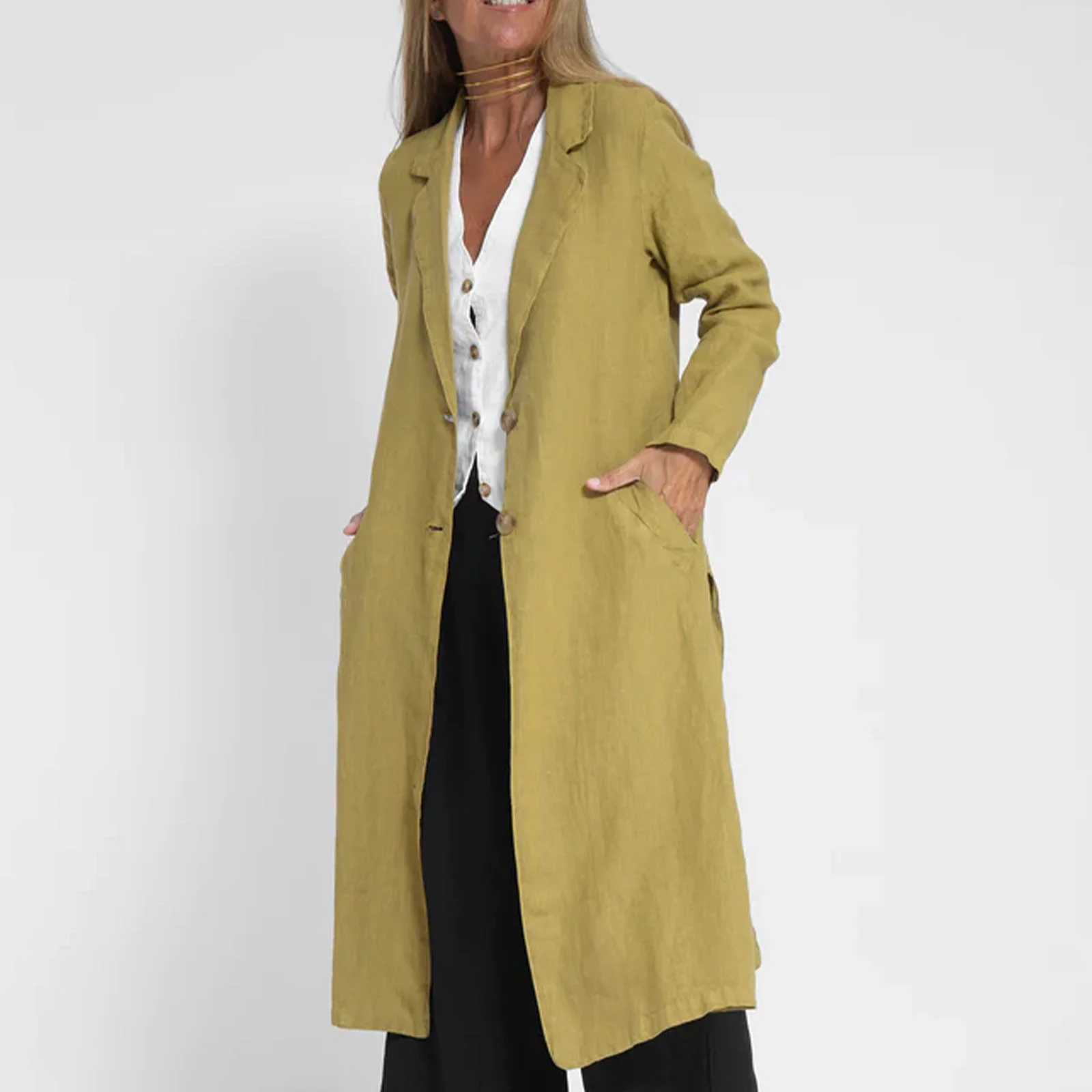 Женская льняная ветровка, длинный костюм для отдыха, куртка, Женская однотонная Повседневная тонкая верхняя одежда на пуговицах, 2023
Женская льняная ветровка, длинный костюм для отдыха, куртка, Женская однотонная Повседневная тонкая верхняя одежда на пуговицах, 2023