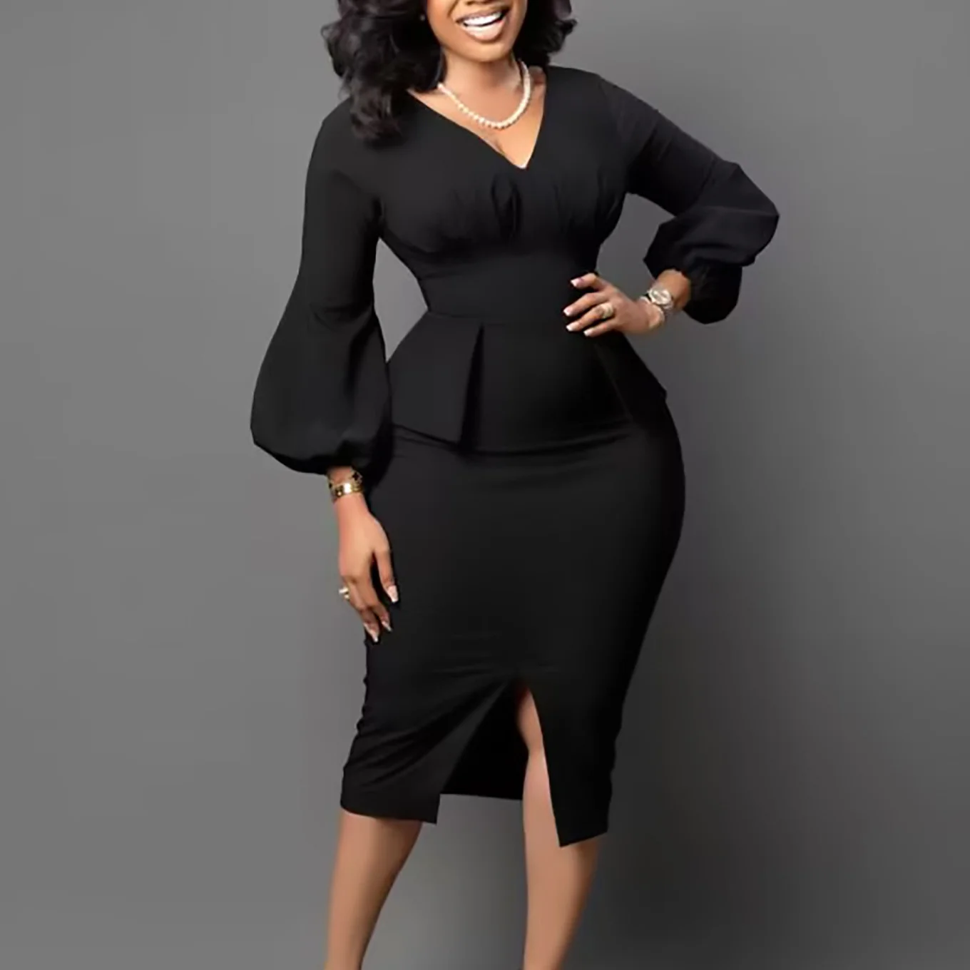 One pack Women's V-neck bubble sleeve split dress office pencil skirt dress fashion trend temperament women's clothing
One pack Women's V-neck bubble sleeve split dress office pencil skirt dress fashion trend temperament women's clothing