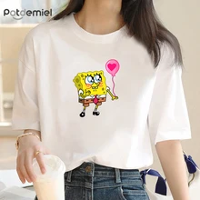 SpongeBobs Balloon Print Women T-shirts New Tops Casual Tee Summer Short Sleeve Graphic Female T Shirt for Women Clothing