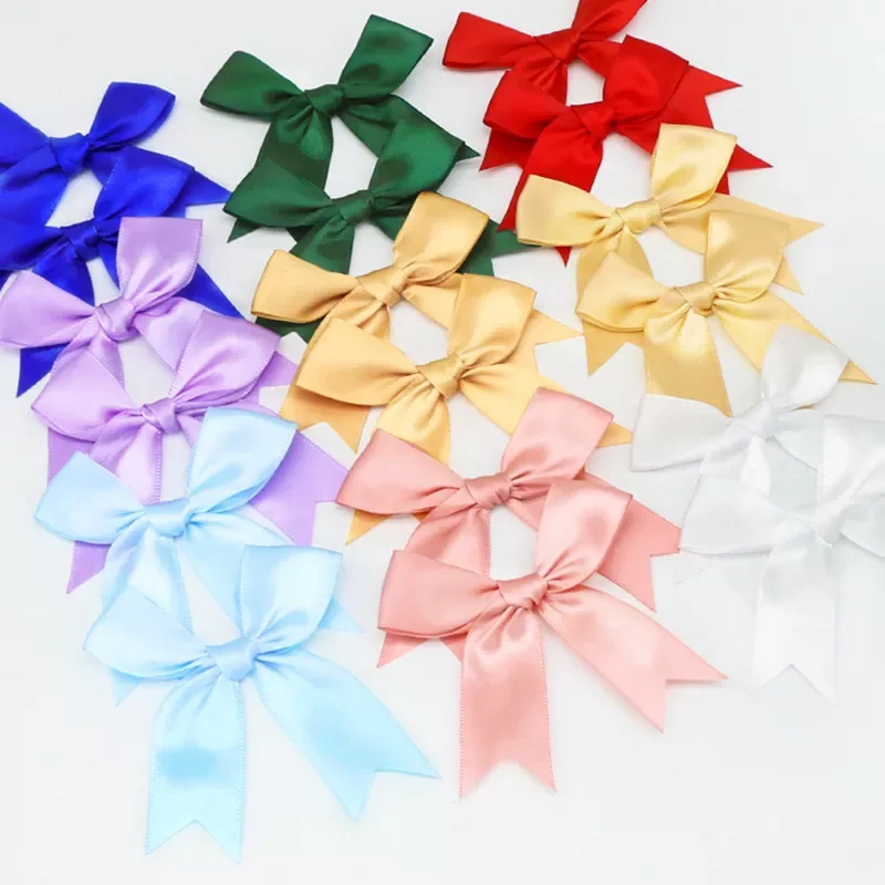 

50Pcs 85x85mm Satin Ribbon Bows Knot Craft Bows Pink White Small Flower Gift Tie Wedding Decoration Bow Bowknot DIY Birth Party