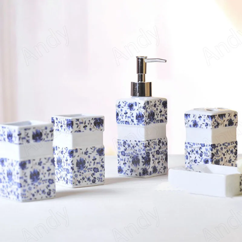European Ceramic Bathroom Five Piece Set Blue and White Porcelain Decorative Toothbrush Cup Sets Desktop Bathrooms Accessories
European Ceramic Bathroom Five Piece Set Blue and White Porcelain Decorative Toothbrush Cup Sets Desktop Bathrooms Accessories