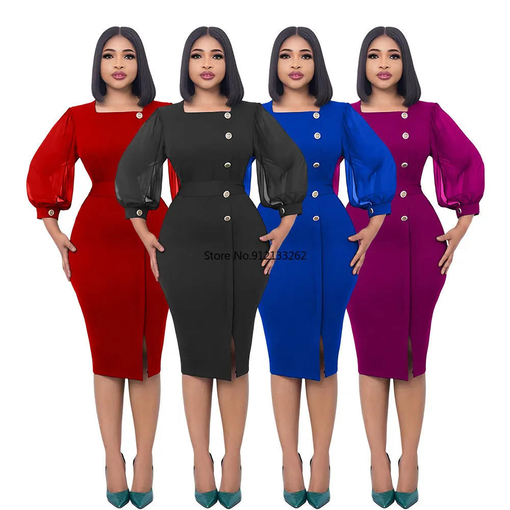 2023 Spring African Women Three Quarter Lantern Sleeve Square Collar Solid Color Knee-length Dress African Dresses for Women
2023 Spring African Women Three Quarter Lantern Sleeve Square Collar Solid Color Knee-length Dress African Dresses for Women