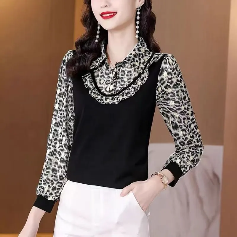 Female Spring Autumn New Fake Two Pieces Printed Patchwork Ruffles Blouse All-match Fashion Leopard Long Sleeve LPolo-Neck Shirt
Female Spring Autumn New Fake Two Pieces Printed Patchwork Ruffles Blouse All-match Fashion Leopard Long Sleeve LPolo-Neck Shirt