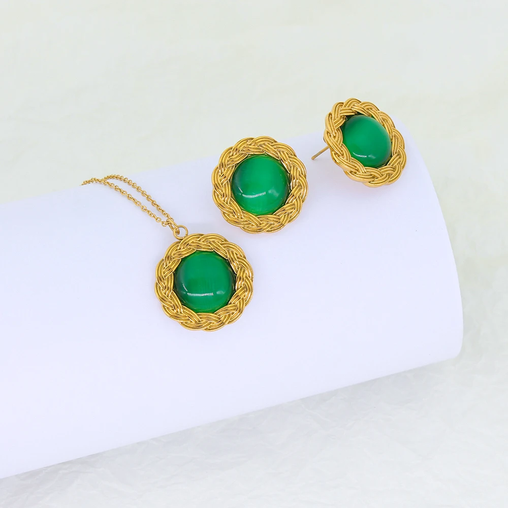 Luxury Emerald Color Elegant Women Jewelry Set New Statement Round Green Natural Stone Pendant for Women's Wedding
Luxury Emerald Color Elegant Women Jewelry Set New Statement Round Green Natural Stone Pendant for Women's Wedding