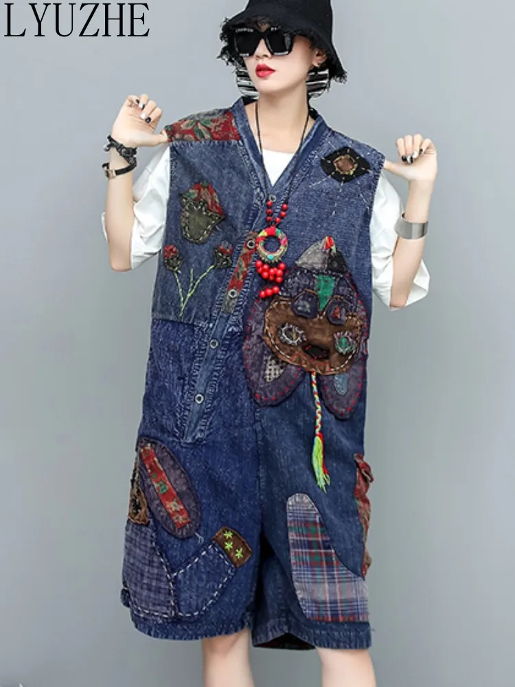 LYUZHE Hand Embroidered Patchwork Age Loose Old Cloth Sleeveless Playsuits Women 2023 Summer New Female Rompers ZXF648A
LYUZHE Hand Embroidered Patchwork Age Loose Old Cloth Sleeveless Playsuits Women 2023 Summer New Female Rompers ZXF648A