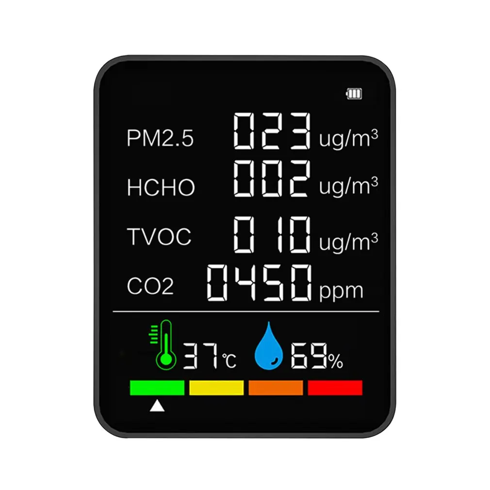 Multifunctional Air Detector 6in1 CO2 Meter Digital Temperature Humidity Tester Smart Air Quality Monitor TVOC HCHO Analyzer
Multifunctional Air Detector 6in1 CO2 Meter Digital Temperature Humidity Tester Smart Air Quality Monitor TVOC HCHO Analyzer