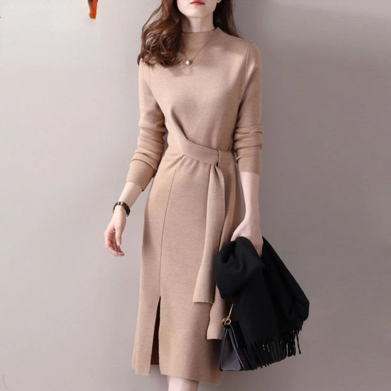 Dress Women Autumn Style Half Turtleneck Solid Color Long Sleeve Knitted Dresses Ladies Warm Casual Vestidos Street Dress G869
Dress Women Autumn Style Half Turtleneck Solid Color Long Sleeve Knitted Dresses Ladies Warm Casual Vestidos Street Dress G869