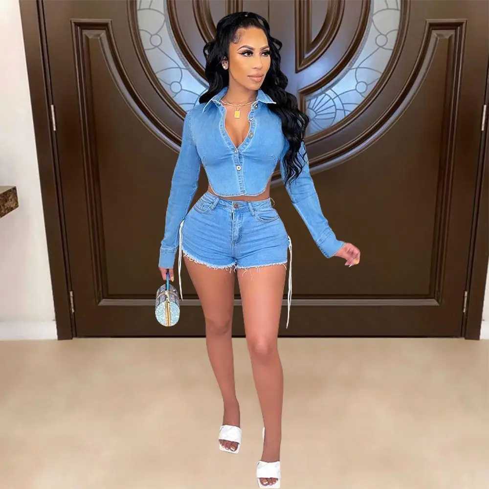 European and American women's casual suit backless corns denim shorts set denim two piece set
European and American women's casual suit backless corns denim shorts set denim two piece set