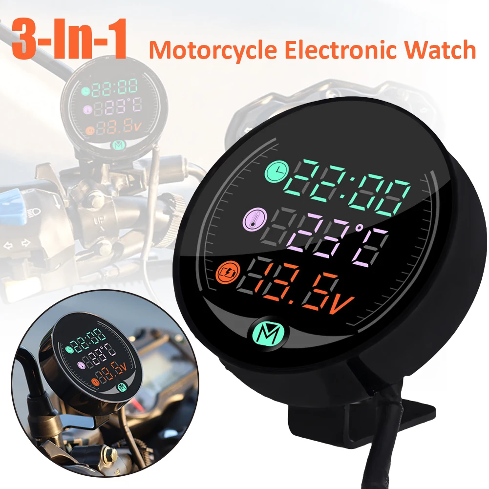 3 In 1 Motorcycle Instrument LED Voltage Meter Clock Universal Electronic Digital Thermometer Temperature Timer Waterproof
3 In 1 Motorcycle Instrument LED Voltage Meter Clock Universal Electronic Digital Thermometer Temperature Timer Waterproof