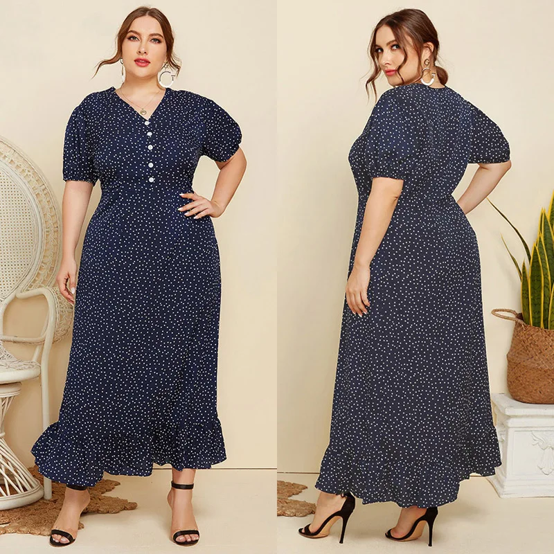 2022 Summer Plus Size Women Clothing V Neck Dot Casual Loose Beach Dress Fashion Short Sleeve Long Dresses
2022 Summer Plus Size Women Clothing V Neck Dot Casual Loose Beach Dress Fashion Short Sleeve Long Dresses