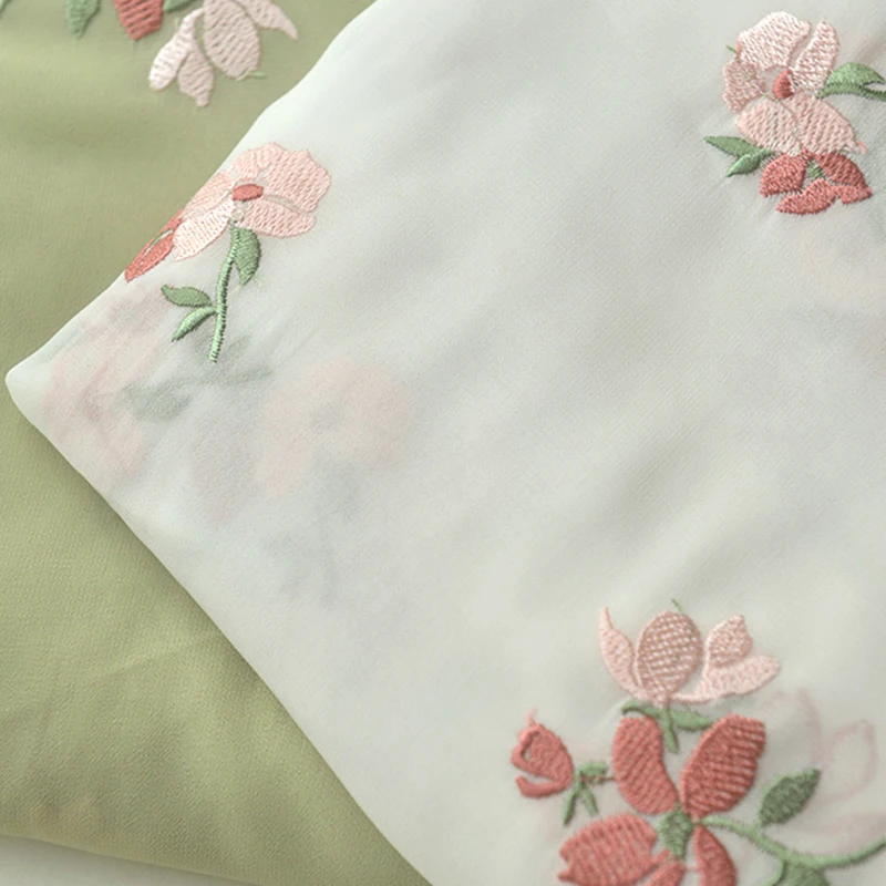 135x50cm Beige White Moxa Green Pink Flower Embroidered Single Bead Chiffon Fabric Han Clothes with Qu Xi Robe Scarf Fabric
135x50cm Beige White Moxa Green Pink Flower Embroidered Single Bead Chiffon Fabric Han Clothes with Qu Xi Robe Scarf Fabric