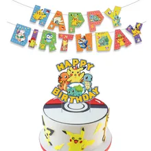 Pokemon Pikachu Party Decorations Set Anime Themed Tableware Ballon Set Cake Topper Tool Cup Tissue Tablecloth Birthday Decor
