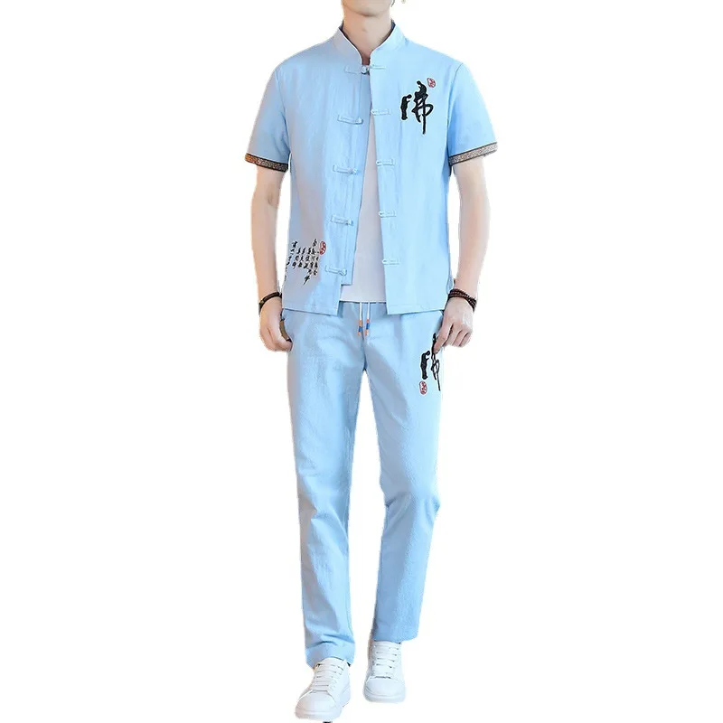 2022 Chinese Style for Men New Cotton and Linen Short Sleeve Shirt Outfit Youth Embroidered Casual Stand Collar Shirt Two Pieces 
2022 Chinese Style for Men New Cotton and Linen Short Sleeve Shirt Outfit Youth Embroidered Casual Stand Collar Shirt Two Pieces