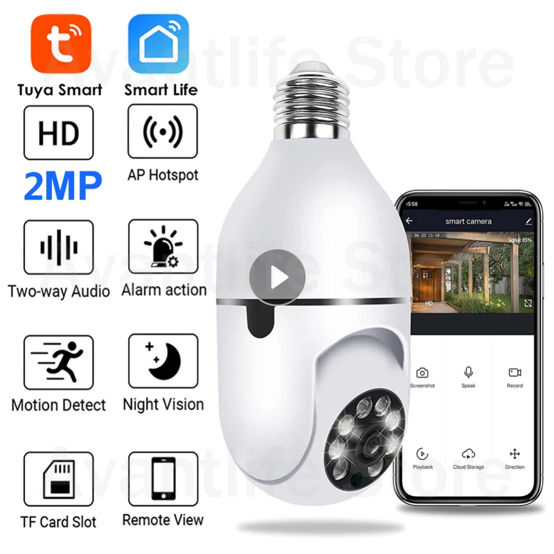 2MP Tuya Smart Life 1080P Wifi IP PTZ IR Night Vision Home Security Auto Tracking Video Surveillance Camera E27 Bulb Lamp Camera
2MP Tuya Smart Life 1080P Wifi IP PTZ IR Night Vision Home Security Auto Tracking Video Surveillance Camera E27 Bulb Lamp Camera