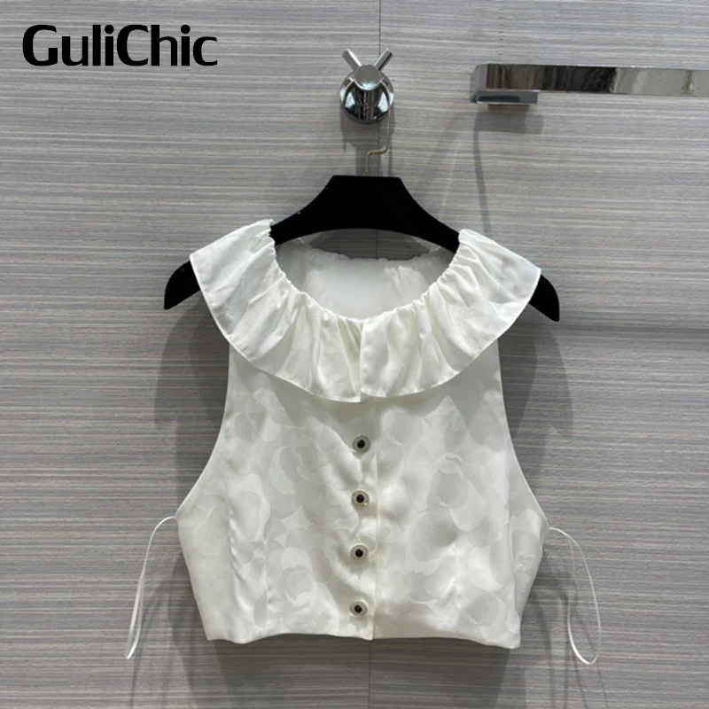 7.7 GuliChic Women Fashion Elegant Ruffle Single Breasted Jacquard Sleeveless Short Shirt Tank Top
7.7 GuliChic Women Fashion Elegant Ruffle Single Breasted Jacquard Sleeveless Short Shirt Tank Top