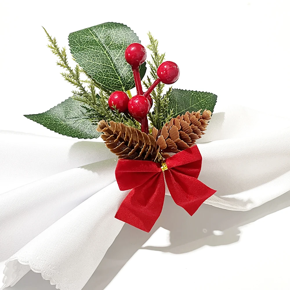 6Pcs Handmade Red Berries Holly Leaves Pine Cone with Bowknot Napkin Rings Holder for Christmas Holiday Party Table Decorations
6Pcs Handmade Red Berries Holly Leaves Pine Cone with Bowknot Napkin Rings Holder for Christmas Holiday Party Table Decorations