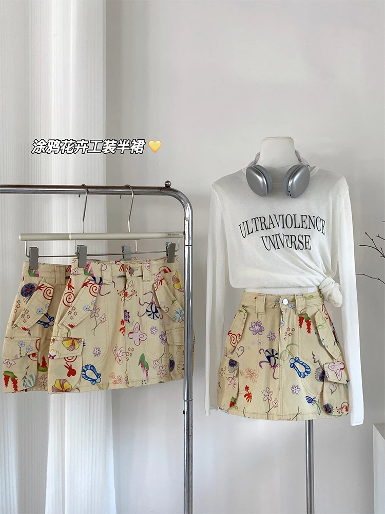 2023 Summer Women Vintage Jean Skirt Graphic Print A-line Denim Cargo Skirts Y2k Korean Elegant Harajuku 90s Mini Skirt Clothes
2023 Summer Women Vintage Jean Skirt Graphic Print A-line Denim Cargo Skirts Y2k Korean Elegant Harajuku 90s Mini Skirt Clothes