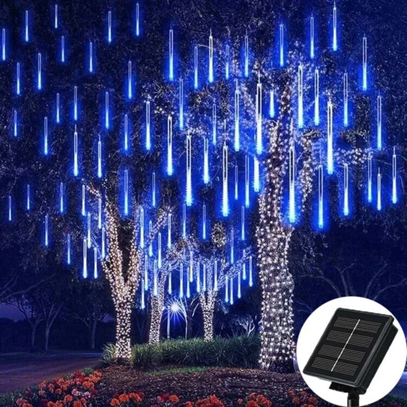 

Outdoor Solar Meteor Shower Christmas Lights 10 Tubes 192 Led Hanging String Lights for Garden Tree Holiday Party Decoation Lamp