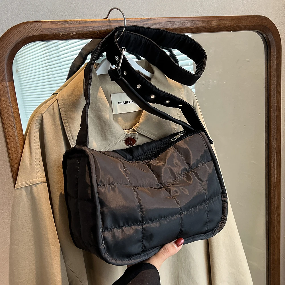 

Хлопковая Сумка-тоут через плечо, стеганая сумочка кросс-боди, Однотонный женский кошелек с ромбовидным узором и регулируемым ремешком для путешествий и покупок
