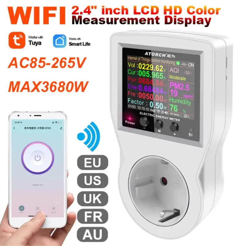 Tuya EU Plug Power Digital Wattmeter Meter Bluetooth 220V AC Socket Electricity Consumption Power Kilowatt Wattage Energy Meter
Tuya EU Plug Power Digital Wattmeter Meter Bluetooth 220V AC Socket Electricity Consumption Power Kilowatt Wattage Energy Meter