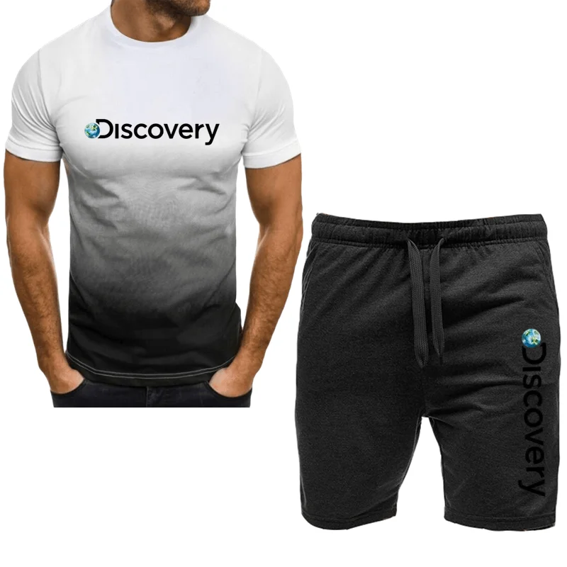 

Новинка 2023, мужская летняя футболка и спортивные штаны Discovery Channel, комплект спортивной одежды