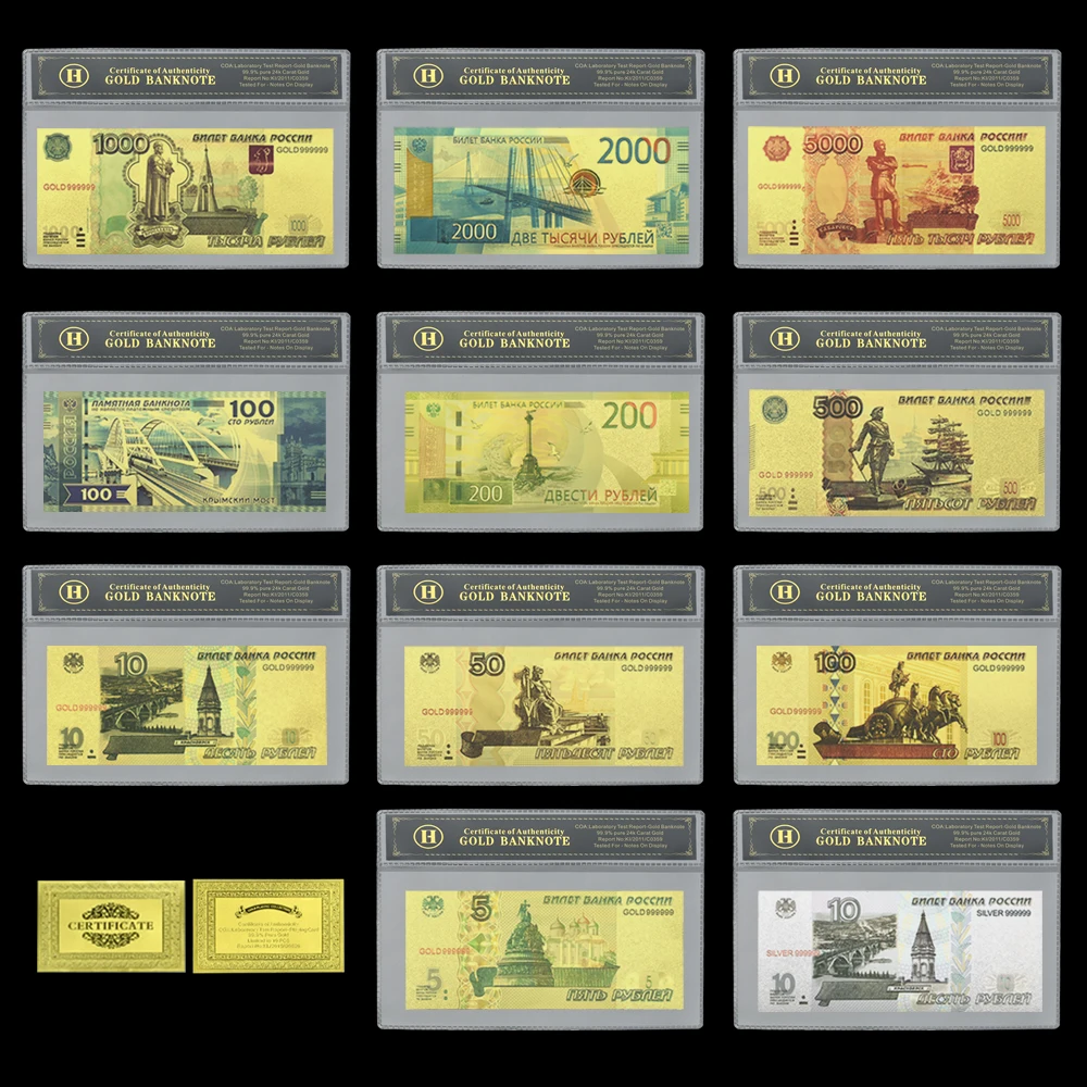 11pcs/set Commemorative Kinds of Russian Rubles Gold Banknotes Paper Money with Plastic Card Holder Crafts Christmas Gifts
11pcs/set Commemorative Kinds of Russian Rubles Gold Banknotes Paper Money with Plastic Card Holder Crafts Christmas Gifts