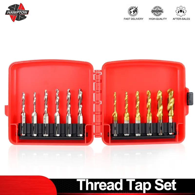 12Pcs Compound Metric Tap Drill Bits HSS Spiral Flute Machine Titanium for Metal Steel Hand Tools
12Pcs Compound Metric Tap Drill Bits HSS Spiral Flute Machine Titanium for Metal Steel Hand Tools
