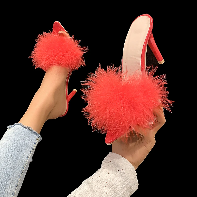 Summer sexy feather woman slippers transparent perspex high heels fur stiletto peep toe mules lady slides shoes rose plus size
Summer sexy feather woman slippers transparent perspex high heels fur stiletto peep toe mules lady slides shoes rose plus size
