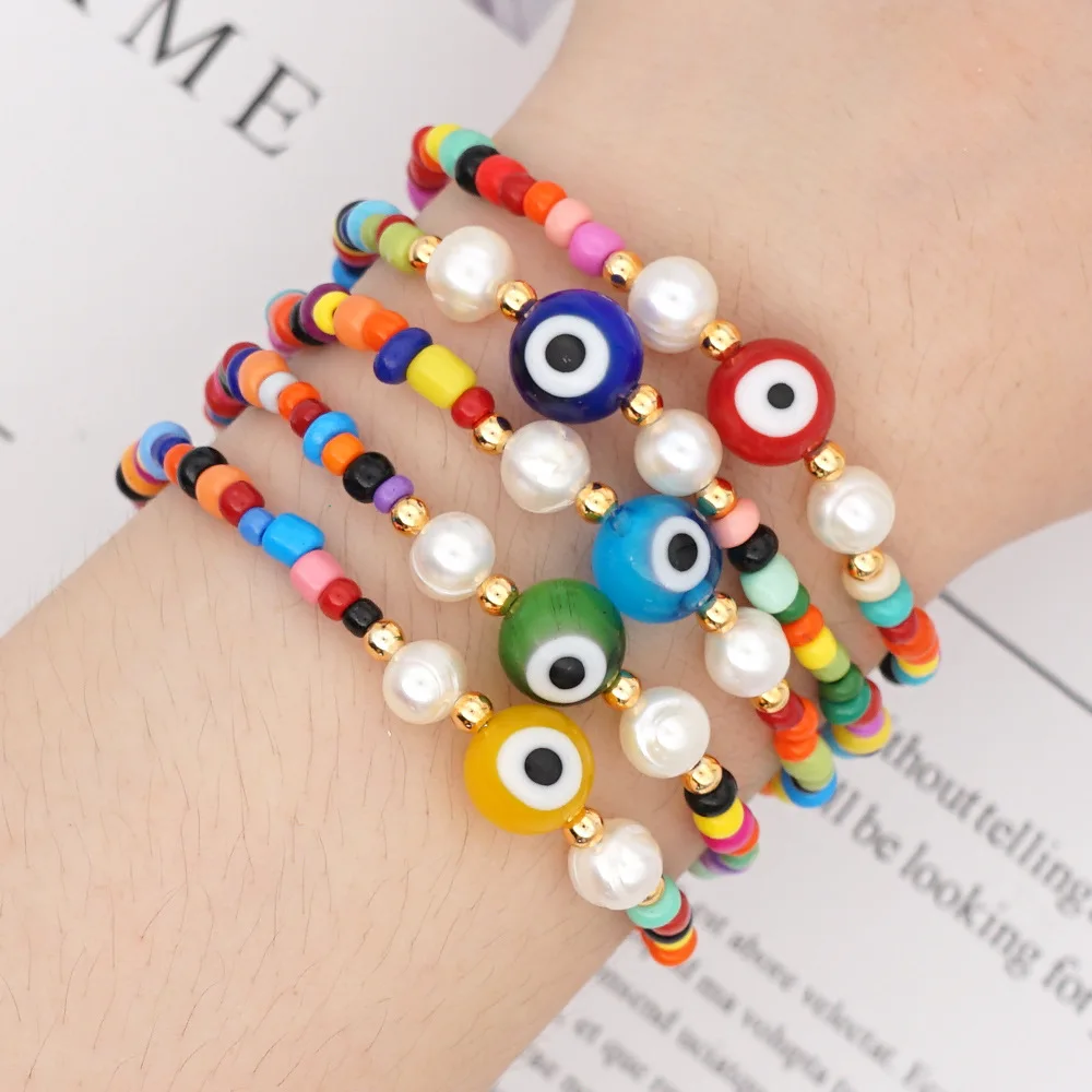

Vlen Boho Colorful Beads Stretch Bracelets Evil Eye Bracelet Jewelry for Women Friendship Bracelets Pulseras Mujer Jewellery