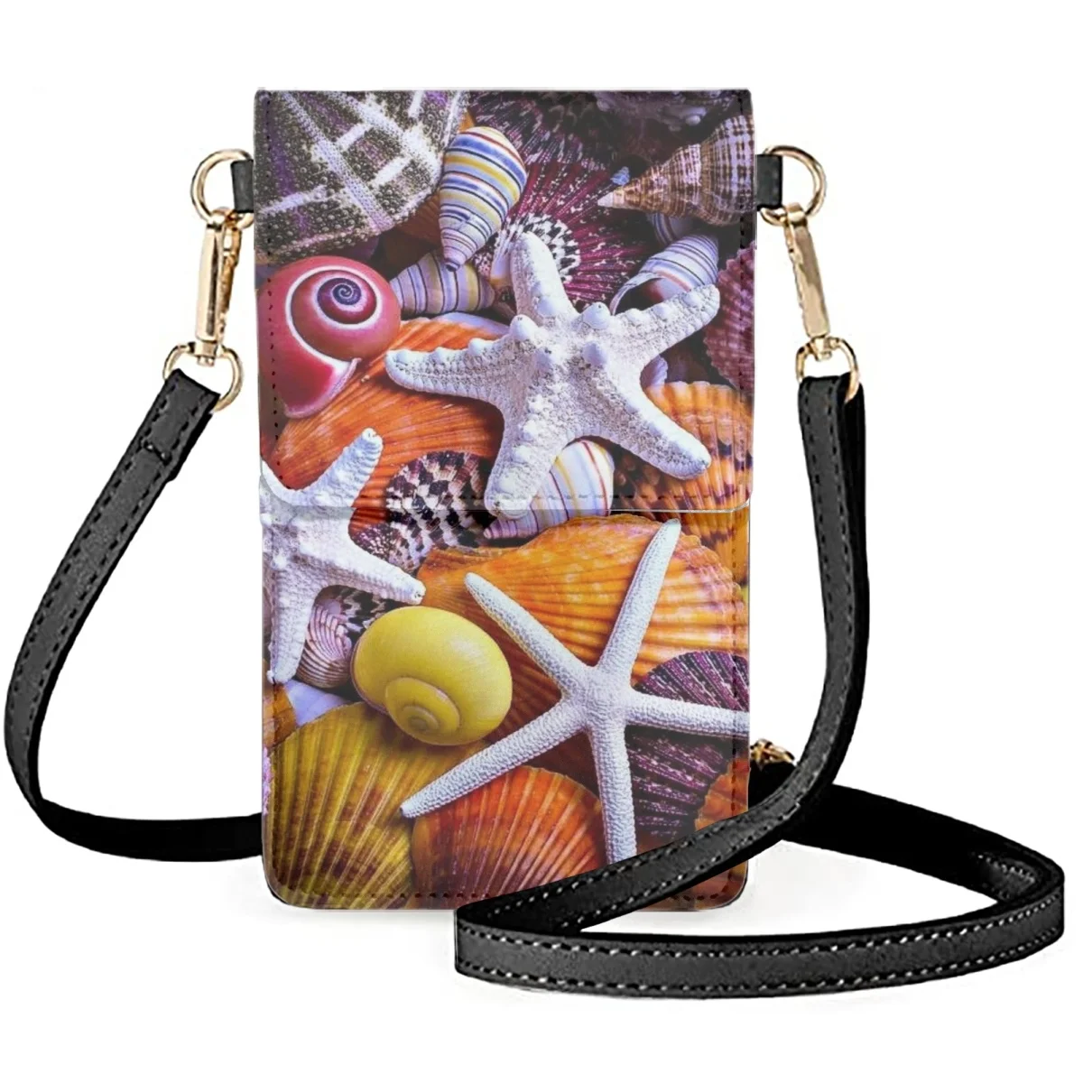 

FORUDESIGNS Starfish Shell Leather Shoulder Bag Summer Beach Style Messengers Multi Pocket Phone Bag Diagonal Satchel Fashion