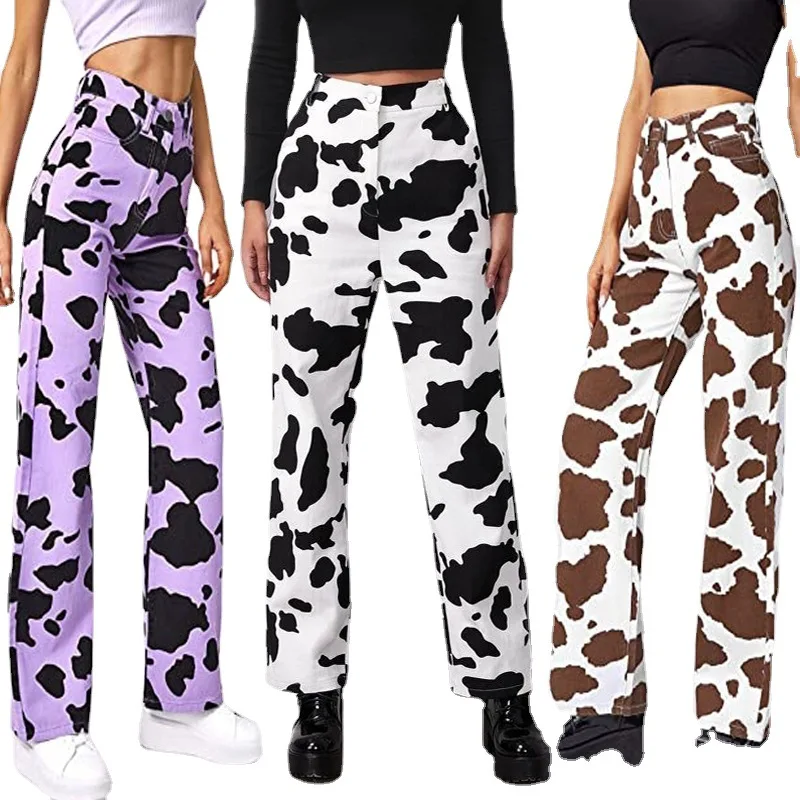 New Cow Print Loose Straight Fashion High Waist Jeans 
New Cow Print Loose Straight Fashion High Waist Jeans