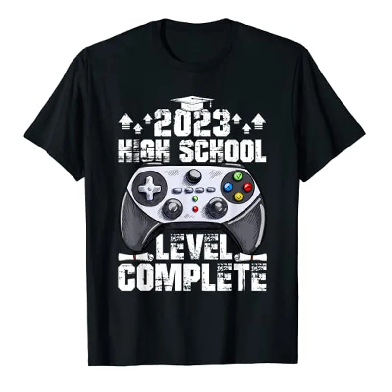 

Senior-2023 Gamer High School Level Complete 2023 Grad Gift T-Shirt Video Game Lover Holiday Clothes Summer Fashion Graphic Tees