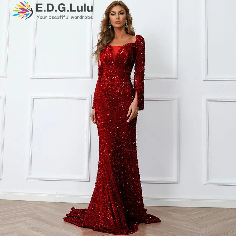EDGLuLu Autumn Women V-neck Long Sleeves High Side Split Mermaid Maxi Dress Sexy Night Party Club Red Sequins Long Dresses 0428
EDGLuLu Autumn Women V-neck Long Sleeves High Side Split Mermaid Maxi Dress Sexy Night Party Club Red Sequins Long Dresses 0428