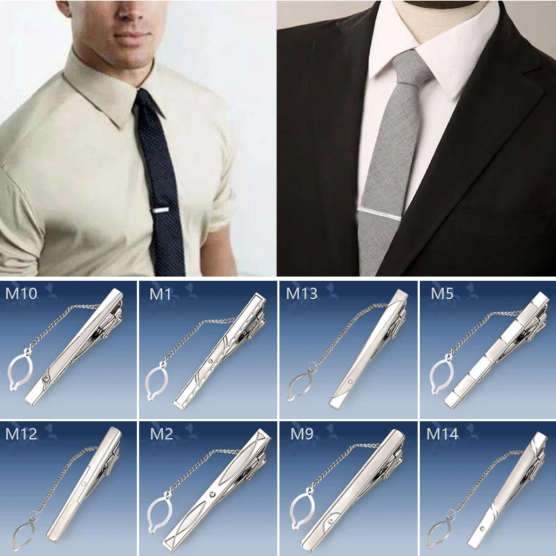 

Металлические мужские деловые Зажимы для галстука с персонализированной цепочкой, Классическая мужская застежка для галстука, простой гал...
