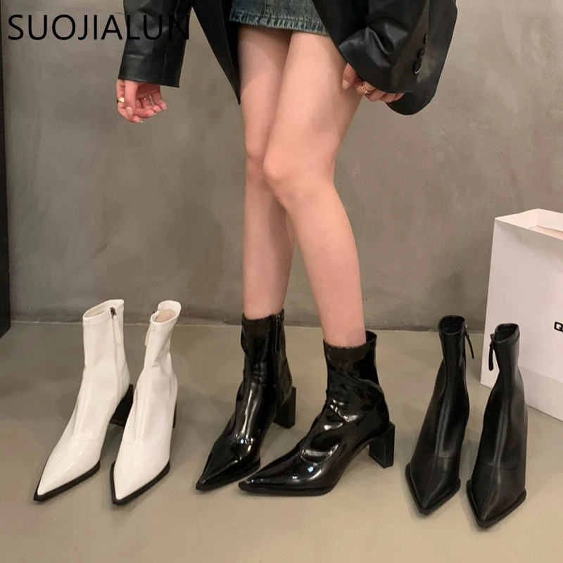 Зимние новые Брендовые женские ботильоны SUOJIALUN, модные женские элегантные короткие ботинки с острым носком, обувь, туфли-лодочки на высоком квадратном каблуке
Зимние новые Брендовые женские ботильоны SUOJIALUN, модные женские элегантные короткие ботинки с острым носком, обувь, туфли-лодочки на высоком квадратном каблуке