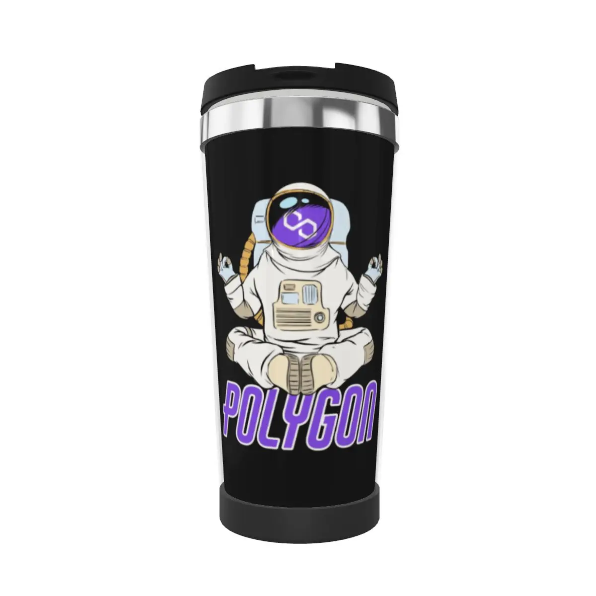 

Double Insulated Water Cup Polygon Yoga Zen Crypto MATIC Cryptocurrency Moon Man Creative milk cups Thermos Mug Humor Graphic