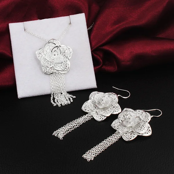 Charm new 925 sterling silver Jewelry set for women fine flower Pendant necklace earrings Fashion Party wedding Gifts
Charm new 925 sterling silver Jewelry set for women fine flower Pendant necklace earrings Fashion Party wedding Gifts