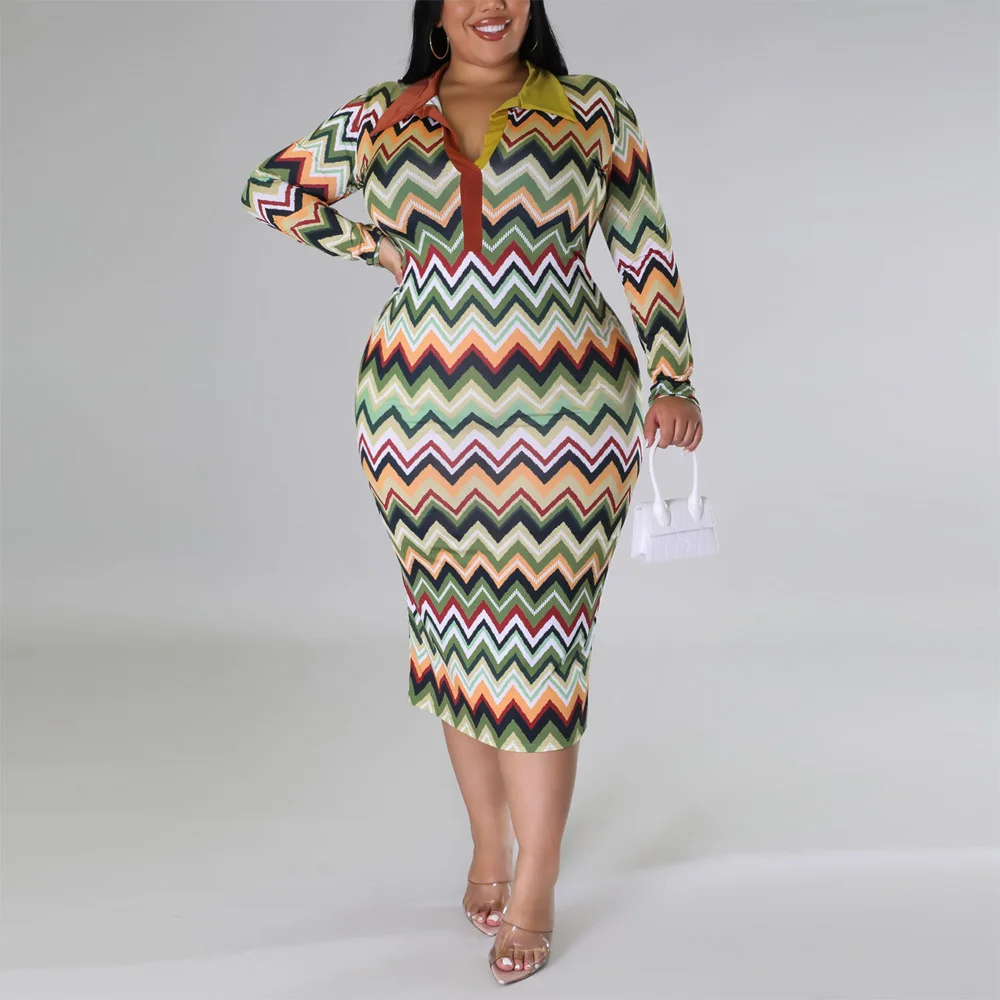 Plus Size Dresses for Women Geometric Printed Full Sleeve Turn Down Bodycon High Waisted Mid Calf Elegant Large Dress Cloth Big
Plus Size Dresses for Women Geometric Printed Full Sleeve Turn Down Bodycon High Waisted Mid Calf Elegant Large Dress Cloth Big