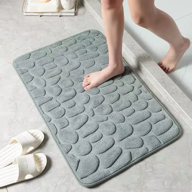 

Cobblestone Embossed Absorbent Bath Mat Thicken Non-slip Mat Damp-proof Soft Foot Pad Shower Room Doormat Memory Foam Pad