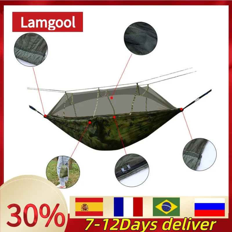 Portable Outdoor Camping Hammock 1-2 Person Swing with Mosquito Net Hanging Bed Ultra Light Travel Sleeping Hammock Awning Tent
Portable Outdoor Camping Hammock 1-2 Person Swing with Mosquito Net Hanging Bed Ultra Light Travel Sleeping Hammock Awning Tent
