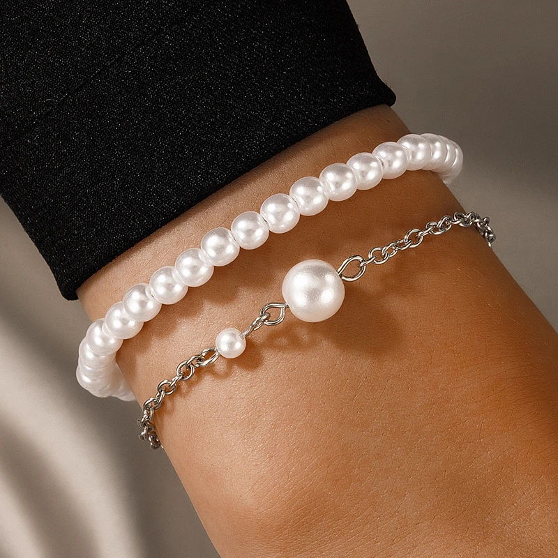 Elegant 2-Piece Set Pearl Bracelet For Women Fashion Party Silver Color Chain Jewelry Elegant Lady Accessories Gift
Elegant 2-Piece Set Pearl Bracelet For Women Fashion Party Silver Color Chain Jewelry Elegant Lady Accessories Gift