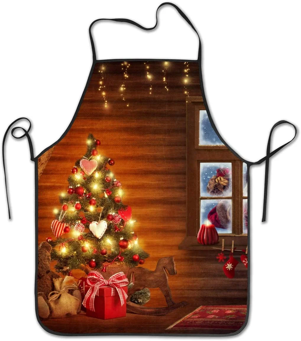 

Room with Christmas Tree and Presents Cooking Apron,BBQ or Kitchen Aprons,Machine Washable,Premium Quality Bib Aprons