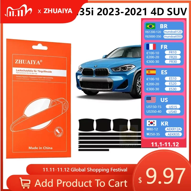 Защитная пленка ZHUAIYA для красок дверной ручки, ТПУ PPF для BMW X2 M35i 2023-2021 4D SUV, автомобильные аксессуары
Защитная пленка ZHUAIYA для красок дверной ручки, ТПУ PPF для BMW X2 M35i 2023-2021 4D SUV, автомобильные аксессуары