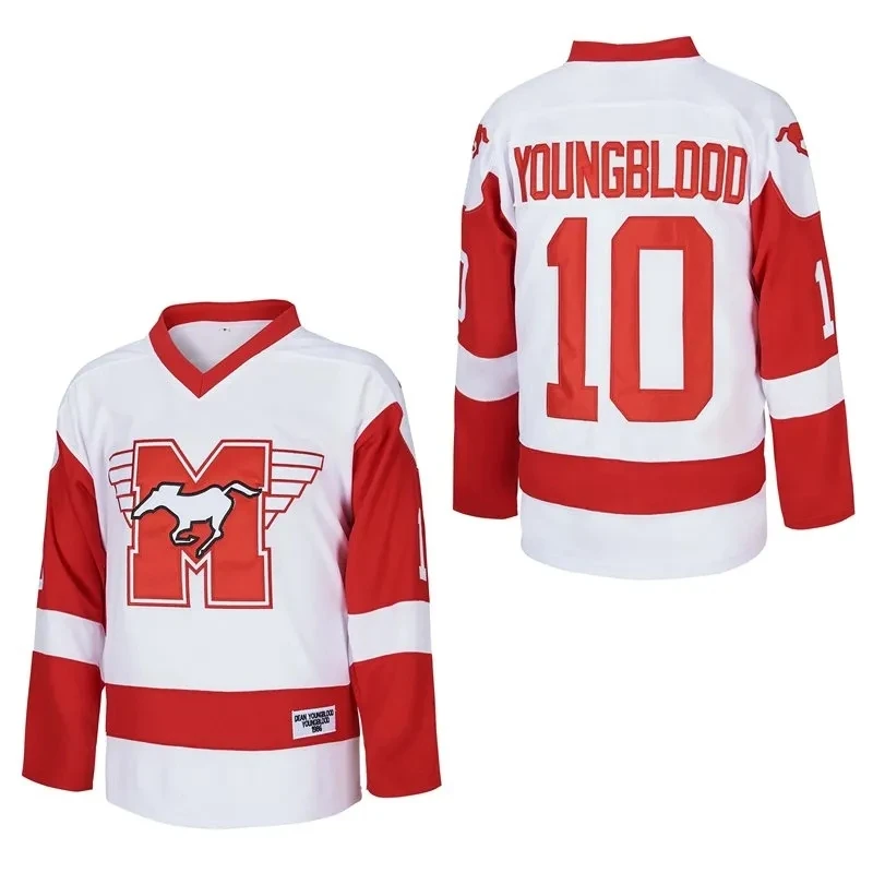 

Ice Hockey Jerseys Mustangs No.10 Youngblood Hamilton Jersey Embroidery Sewing Outdoor Sports Hip-hop Culture Movie White Tops