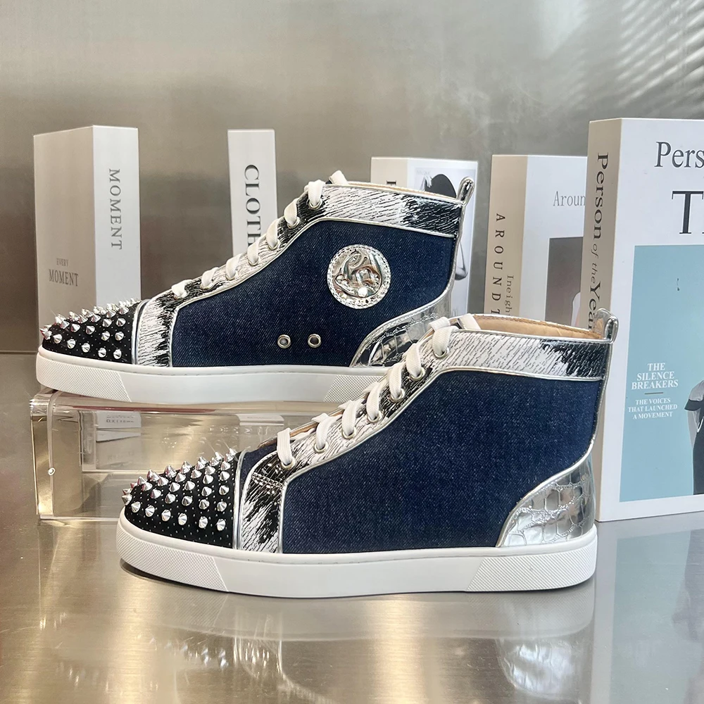 Luxury Men Rivet Casual Shoes High Top Spikes Studs Sneakers Snake Leather Patchwork Lace-up Women Punk Hip-hop Shoes Trainers
Luxury Men Rivet Casual Shoes High Top Spikes Studs Sneakers Snake Leather Patchwork Lace-up Women Punk Hip-hop Shoes Trainers