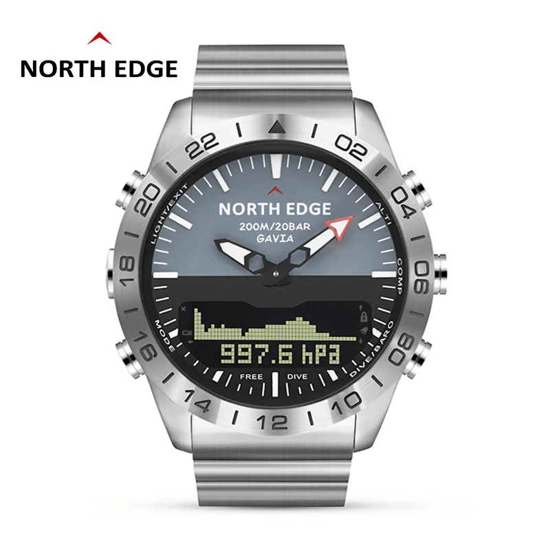 

North Edge Luxury Men's Digital Watch Diving Watch Waterproof 200M Military Army Full Steel Business Altimeter Barometer Compass