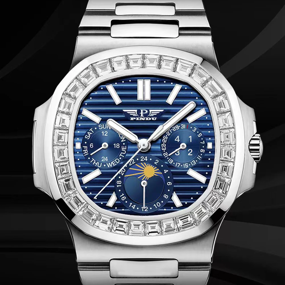 Top Brand Automatic Watch Men Luxury Self Winding Mechanical Wristwatches Square Diamond Luminous Moon Phase Clocks Male PINDU 
Top Brand Automatic Watch Men Luxury Self Winding Mechanical Wristwatches Square Diamond Luminous Moon Phase Clocks Male PINDU