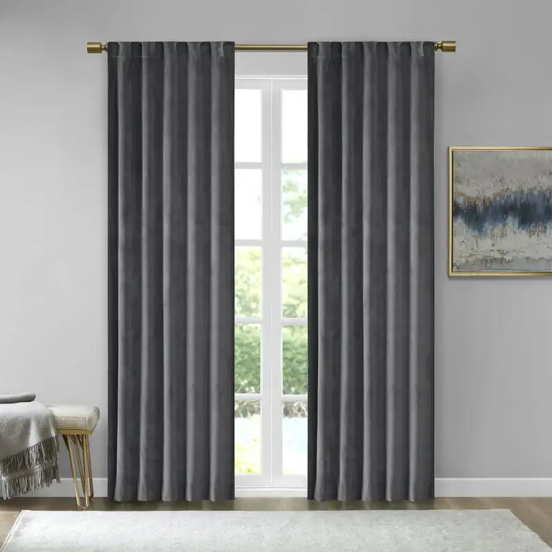 Room Darkening Poly Velvet Rod Pocket/Back Tab Window Panel Pair, 37x95", Charcoal
Room Darkening Poly Velvet Rod Pocket/Back Tab Window Panel Pair, 37x95", Charcoal